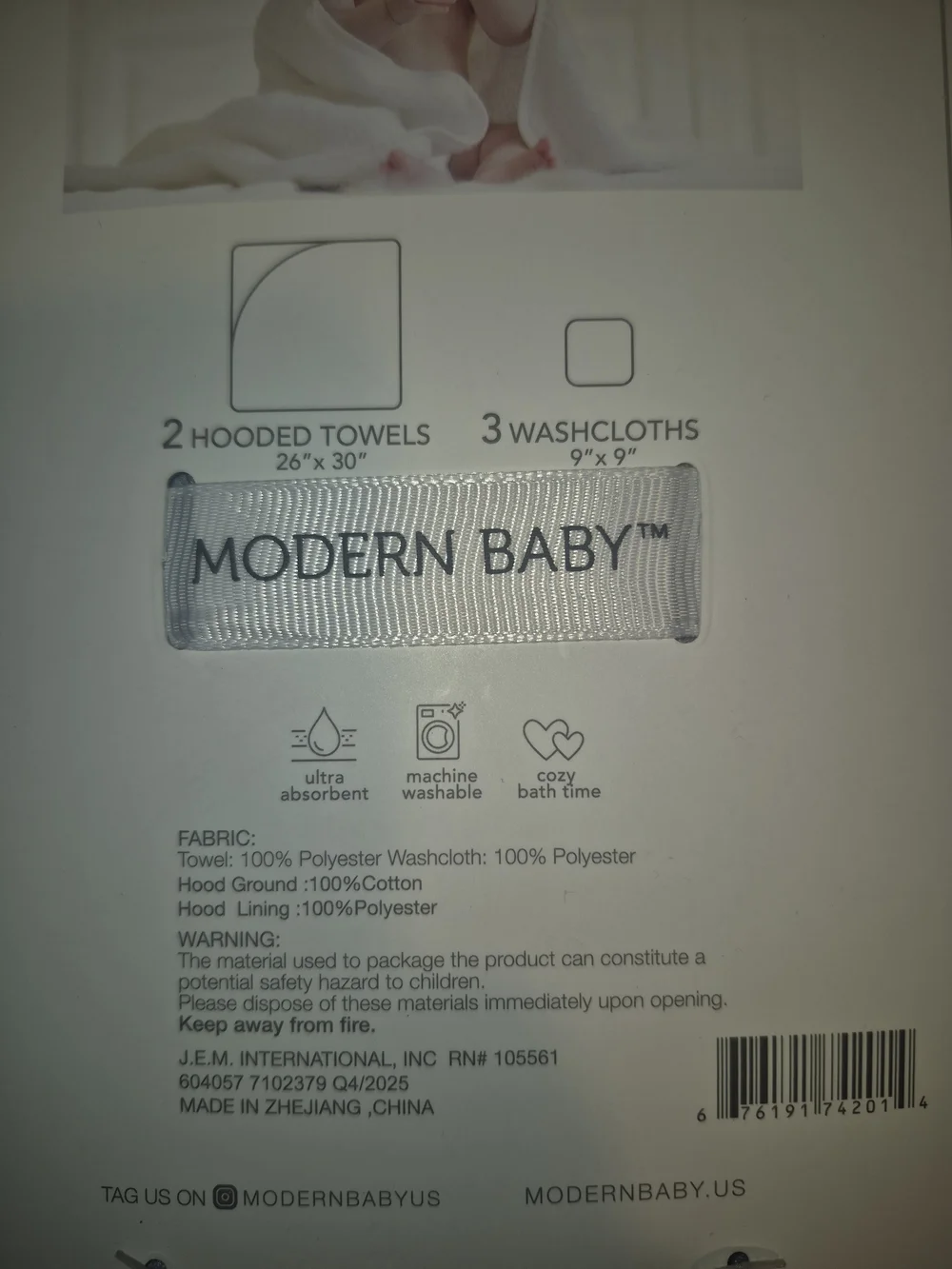 Modern Baby 5-Piece Hooded Towel and Washcloth Set - Blue, Green, White